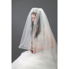 Paris in Paris Simli Iki Katlı Gelinlik Duvağı Nikah Duvağı 1 Metre Uzunlukta Taraklı Kırıkbeyaz Renkte