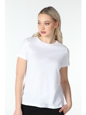 Defy's Kadın Bisiklet Yaka Kısa Kollu Regular Fit Basic Tişört Beyaz