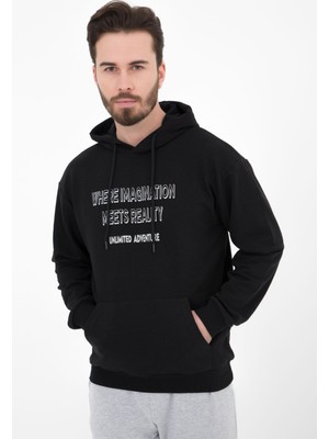 Defy's Erkek Baskılı Kapüşonlu Sweat Siyah