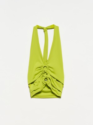 Dilvin 20150 Boyundan Bağlamalı Metal Halkalı Crop-Lime