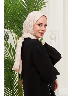 İpekhan Ipekli Jakar Serisi Kazayağı Desenli Ekru Jakarlı Şal 9000-04