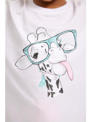 Katia & Bony Fun Giraffe Kız Çocuk T-Shirt Beyaz