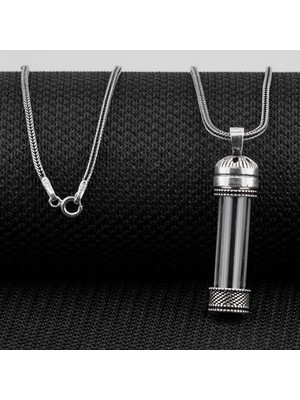 Takılingo 925 Ayar Gümüş Açılabilir Cam Tüp Tasarımlı Cevşen Dua Kabı Model Erkek Kolye