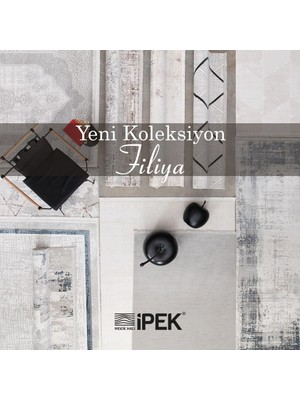 Ipek Mekik Halı Filiya Mavi Ekru Eskitme Desenli Halı