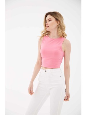 Fashion Friends Kolsuz Crop Bluz Pembe