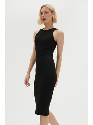 June Halter Yaka Örme Siyah Elbise