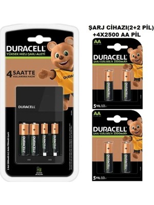 Duracell Cef-14 Hızlı Şarj CIHAZI(2X1300AA+2X750AAA)+4X2500 Aa Şarjlı Kalem Cef-14 YENİ+4X2500