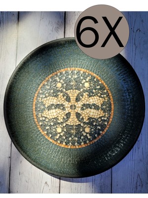 Bonna Porselen Mezopotamya Mozaik Antrasit 28CM Hygge Düz Tabak 6'lı Takım S-MT-MZPMAHYG28DZ