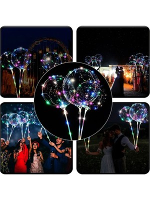 Eminönü Toptancı 3 Fonksiyonlu Işıklı Balon Transparent LED Şeffaf Balon Çubuklu  Pil Istemiyorum