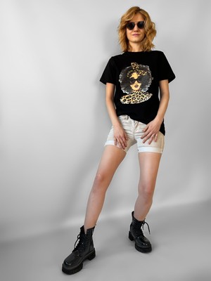 Hescaa Leopard Light Skin T-Shirt - Kadın Tişört Baskını