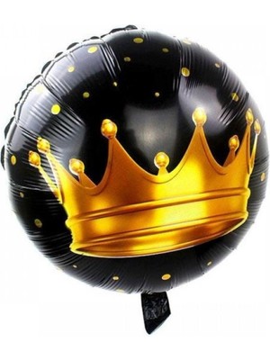 Kidspartim Kral Taç Baskılı Yuvarlak Folyo Balon