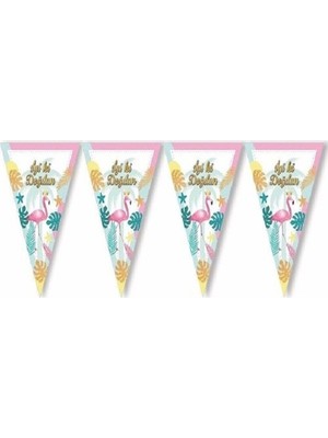 Lasagna Store Flamingo Temalı Baskılı 3mt. Üçgen Flama