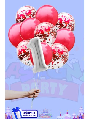 Lasagna Store 1 Harf Rakam 40INÇ Gümüş Folyo Balon ve Kırmızı Konfetili Balon Seti