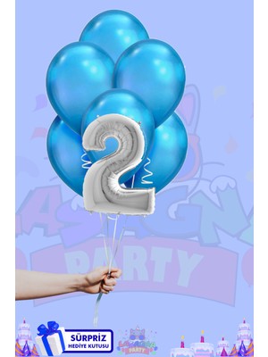 Lasagna Store 2 Harf Rakam 40INÇ Gümüş Folyo Balon ve Metalik Mavi Balon Seti