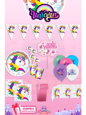 Lasagna Store Ünicorn 8 Kişilik Süpriz Hediye Kutulu Doğum Günü Parti Malzemeleri Seti