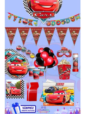 Lasagna Store Cars Arabalar 16 Kişilik Süpriz Hediye Kutulu Doğum Günü Parti Malzemeleri Seti