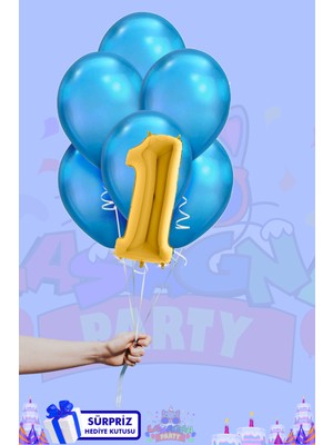 Lasagna Store 1 Harf Rakam 40INC Gold Folyo ve Mavi Balon Seti