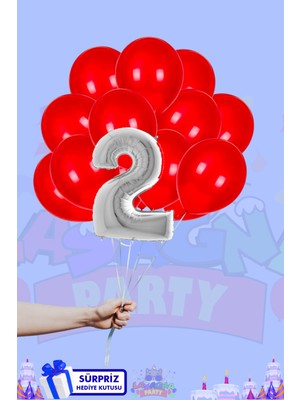 Lasagna Store 2 Harf Rakam 40I NÇ Gümüş Folyo Balon ve Metalik Kırmızı Balon Seti