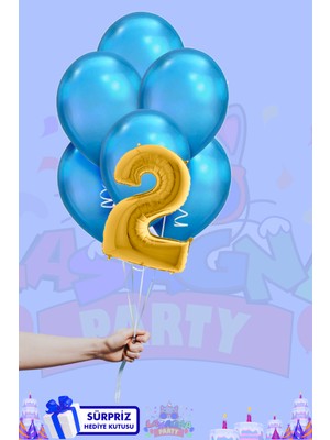 Lasagna Store 2 Harf Rakam 40INÇ Folyo Balon ve Mavi Metalik Balon Seti