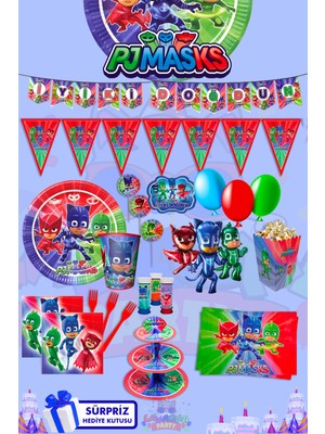 Lasagna Store Pijamaskeliler 8 Kişilik Süpriz Hediye Kutulu Doğum Günü Parti Malzemeleri Seti