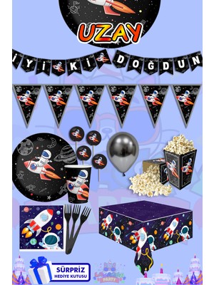 Lasagna Store Uzay Tema 16 Kişilik Süpriz Hediye Kutulu Doğum Günü Parti Malzemeleri Seti