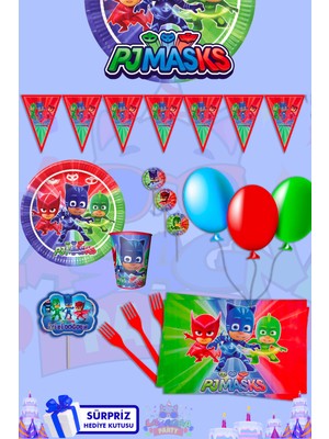 Lasagna Store Pijamaskeliler 8 Kişilik Süpriz Hediye Kutulu Doğum Günü Parti Malzemeleri Seti