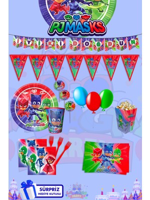 Lasagna Store Pijamaskeliler 16 Kişilik Süpriz Hediye Kutulu Doğum Günü Parti Malzemeleri Seti