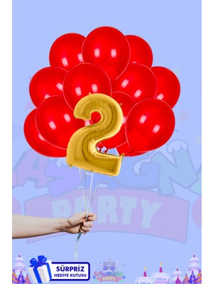 Lasagna Store 2 Harf Rakam GOLD 40INÇ Folyo Balon ve Metalik Kırmızı Balon Seti
