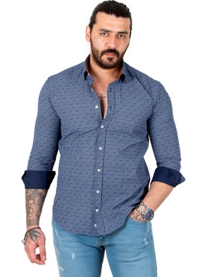 Deepsea Dik Yaka Damla Desenli Slim Fit Erkek Gömlek 2309700