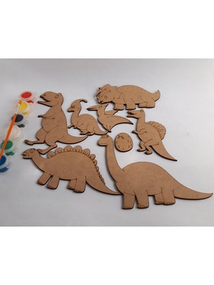 Ebrulisler Dinazor 8'li Ahşap Boyama Seti Renkli Boyalarla Eğlenceli Sanat Etkinliği