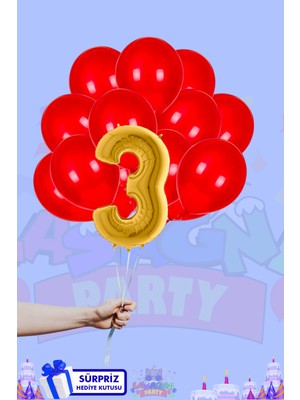 Lasagna Store 3 Harf Rakam 40INÇ Gold Folyo Balon ve Metalik Kırmızı Balon Seti