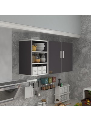 Kenz Life Kenzlife Gri Mutfak Dolabı Kapaklı Raflı Modern Tasarım 060*120*22 Suntalam Malzeme