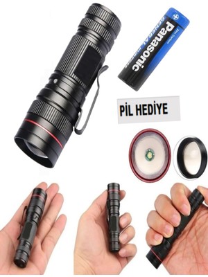 HYD El Feneri Kamp Feneri Zoomlu Metal Mini Pilli LED Cep El Feneri