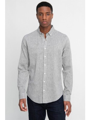 Tudors Slim Fit Uzun Kol Keten Premium Seri Düğmeli Yaka Spor Gömlek
