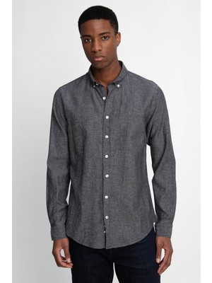 Tudors Slim Fit Uzun Kol Keten Premium Seri Düğmeli Yaka Spor Gömlek