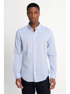 Tudors Slim Fit Uzun Kol Keten Premium Seri Düğmeli Yaka Spor Gömlek