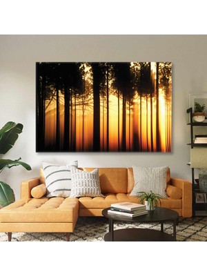 SML Tablo Akşamüstü Gün Batımı Orman Manzarası Golden Hour Doğa Kanvas Tablo