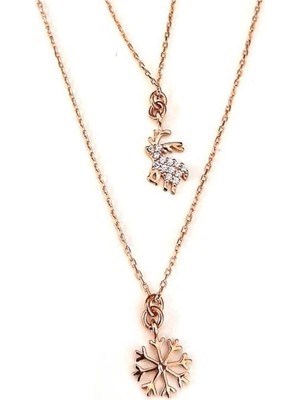 Pier Gümüş  Geyik ve Kar Tanesi Gümüş Kolye