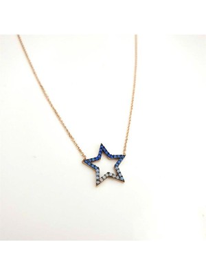 Pier Gümüş  Mavi Geçişli Yıldız Gümüş Kolye
