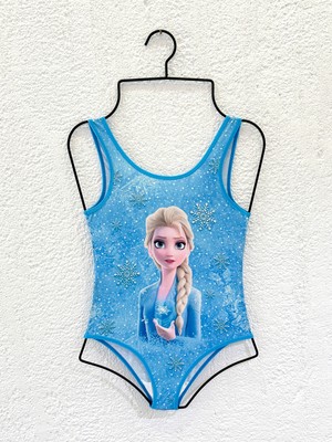 Rs Ramuni Kız Çocuk Mayo Frozen Mavi Dijital Baskılı Deniz Havuz Mayosu Çocuk Mayo
