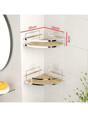 Tekno-tel Teknotel Yapışkanlı Kancalı 2 Adet Banyo Köşe Rafı Krom ST273H