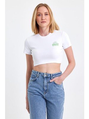 Vena Grow Sırtı Baskılı Baby Tee Tişört Beyaz