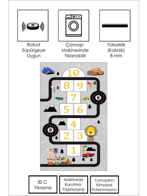 Ruglod Makinede Yıkanabilir Kaymaz Taban Leke Tutmaz Antialarjik Yol Desenli Çocuk Odası Halısı Oyun Matı