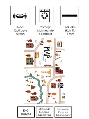 Ruglod Makinede Yıkanabilir Kaymaz Taban Leke Tutmaz Antialarjik Yol Desenli Çocuk Odası Halısı Oyun Matı