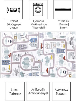 Ruglod Makinede Yıkanabilir Kaymaz Taban Leke Tutmaz Antialarjik Çocuk Odası Halısı Oyun Matı
