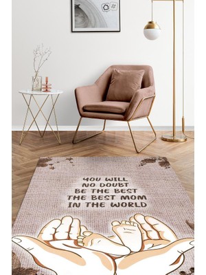 Homshtag En İyi Anne Pamuklu Dokuma Tabanlı Yıkanabilir Dekoratif Halı