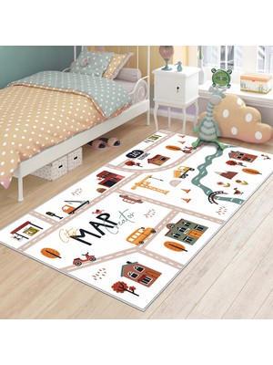 Life Decortiva Makinede Yıkanabilir Kaymaz Taban Leke Tutmaz Antialarjik Yol Desenli Çocuk Odası Halısı Oyun Matı