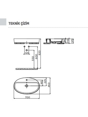 Creavit LP171 Loop Tezgah üstü Oval Çanak Lavabo 40X70 cm