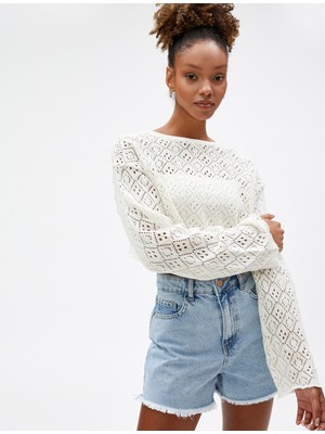 Koton Kot Şort Yüksek Bel Yırtık Detaylı Cepli Pamuklu