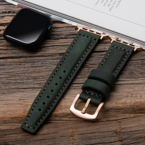 Apple Watch 42MM 44MM 45MM 49MM 3 / 4 / 5 / 6 / se / 7 / 8 / 9 Ultra / Ultra 2 Yeşil Hakiki Deri Kordon